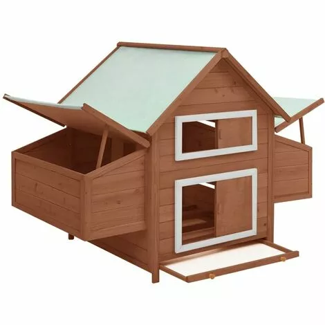 VidaXL Poulailler Moka Et Blanc 152x96x110 Cm Bois De Sapin Massif - Brun 2 VidaXL Poulailler Moka Et Blanc 152x96x110 Cm Bois De Sapin Massif - Brun – Image 2