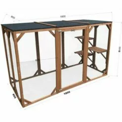 HELLOSHOP26 Enclos Extérieur Parc Pour Chat Bois Résistant 180 Cm 3 Zones De Repos - Bois -Poulailler et élevage de la basse-cour Soldes Magasin 50674154 4