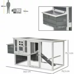PawHut Poulailler Cottage Cage à Poules Sur Pied Dim. 162L X 76l X 79H Cm Multi-équipement Toit Polycarbonate Bois Sapin Blanc Gris - Gris -Poulailler et élevage de la basse-cour Soldes Magasin 51254881 3