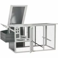 PawHut Poulailler Cottage Cage à Poules Sur Pied Dim. 162L X 76l X 79H Cm Multi-équipement Toit Polycarbonate Bois Sapin Blanc Gris - Gris -Poulailler et élevage de la basse-cour Soldes Magasin 51254881 4