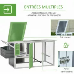 PawHut Poulailler Cottage Cage à Poules Sur Pied Dim. 162L X 76l X 79H Cm Multi-équipement Toit Polycarbonate Bois Sapin Blanc Gris - Gris -Poulailler et élevage de la basse-cour Soldes Magasin 51254881 5