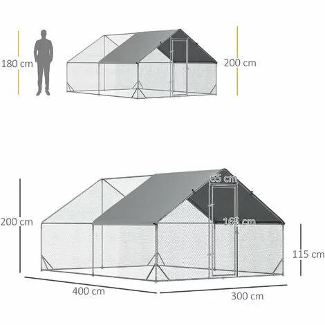PawHut Enclos Poulailler Chenil 12 M² - Parc Grillagé Dim. 4L X 3l X 2H M - Espace Couvert - Acier Galvanisé 3 PawHut Enclos Poulailler Chenil 12 M² - Parc Grillagé Dim. 4L X 3l X 2H M - Espace Couvert - Acier Galvanisé – Image 3