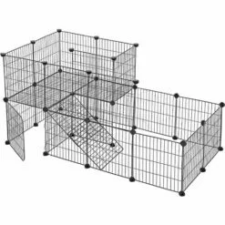 SONGMICS Clôture Pour Animaux Domestiques, 2 Niveaux, Enclos Modulable, Pour Petits Animaux, Lapins, Cochon D’Inde, Panneaux Grillagés, Usage Intérieur, 143 X 73 X 71 Cm, Noir LPI06H - Noir