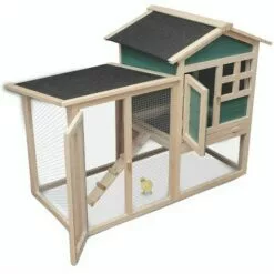 PRIVATE GARDEN Poulailler 2 à 4 Poules Avec Enclos - Clapier - Cage à Lapins Ou Rongeurs XXL 2 Étages En Bois Canadien - Vert Et Blanc