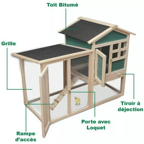 PRIVATE GARDEN Poulailler 2 à 4 Poules Avec Enclos - Clapier - Cage à Lapins Ou Rongeurs XXL 2 Étages En Bois Canadien - Vert Et Blanc 3 PRIVATE GARDEN Poulailler 2 à 4 Poules Avec Enclos - Clapier - Cage à Lapins Ou Rongeurs XXL 2 Étages En Bois Canadien - Vert Et Blanc – Image 3