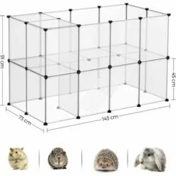 SONGMICS Parc Modulable Pour Cochon D'Inde, Cage Avec Escaliers, 143 X 73 X 91 Cm, Enclos Avec Panneaux, Pour Hamsters, Lapins, Petits Animaux, Transparent LPC005W01 - Transparent -Poulailler et élevage de la basse-cour Soldes Magasin 55483261 5