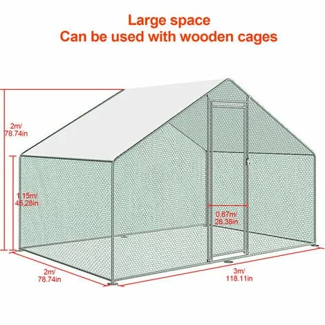 Randaco Enclos Pour Poulailler 6m² En Acier Galvanisé Toit Imperméable Et Anti UV 3x2m 6 M² - Argent 3 Randaco Enclos Pour Poulailler 6m² En Acier Galvanisé Toit Imperméable Et Anti UV 3x2m 6 M² - Argent – Image 3
