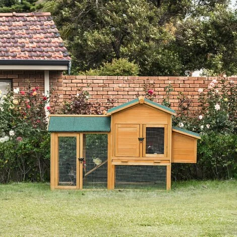 PawHut Poulailler Cottage Cage à Poules Sur Pied Dim. 168L X 75l X 103H Cm Multi-équipement Bois Sapin Pré-huilé - Orange 2 PawHut Poulailler Cottage Cage à Poules Sur Pied Dim. 168L X 75l X 103H Cm Multi-équipement Bois Sapin Pré-huilé - Orange – Image 2
