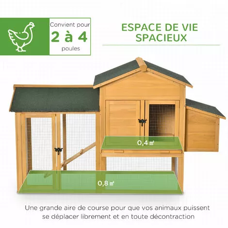 PawHut Poulailler Cottage Cage à Poules Sur Pied Dim. 168L X 75l X 103H Cm Multi-équipement Bois Sapin Pré-huilé - Orange 5 PawHut Poulailler Cottage Cage à Poules Sur Pied Dim. 168L X 75l X 103H Cm Multi-équipement Bois Sapin Pré-huilé - Orange – Image 5
