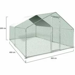 IDMARKET Enclos Poulailler 12 M² 4x3 M Avec Grand Perchoir 4 Niveaux En Bois Structure Acier Galvanisé -Poulailler et élevage de la basse-cour Soldes Magasin 57204638 5