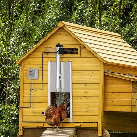 PawHut Porte Automatique Pour Poulailler - Minuterie, Capteur De Luminosité, 2 Télécommandes, Kit Installation Inclus - Alu. ABS Gris - Gris 2 PawHut Porte Automatique Pour Poulailler - Minuterie, Capteur De Luminosité, 2 Télécommandes, Kit Installation Inclus - Alu. ABS Gris - Gris – Image 2