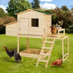 IDMARKET Poulailler EXCLUSIVE Avec Pondoir En Bois Et Aire De Jeux