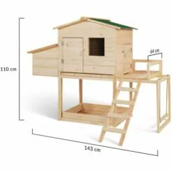 IDMARKET Poulailler EXCLUSIVE Avec Pondoir En Bois Et Aire De Jeux -Poulailler et élevage de la basse-cour Soldes Magasin 57961274 3