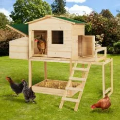 IDMARKET Poulailler EXCLUSIVE Avec Pondoir En Bois Et Aire De Jeux -Poulailler et élevage de la basse-cour Soldes Magasin 57961274 5