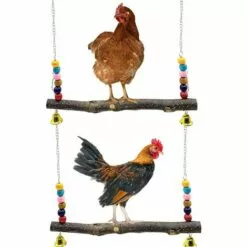 BAICCCF Accessoire Poulailler Lot De 2 Jouets De Balançoire De Poulet En Bois Naturel, Jouet De Support En Bois De Poulet, Accessoires De Poulailler, Jouet De Balançoire De Perruche De Poulet Pour Poules De Poulet, Perruche, Entraînement D'oiseaux