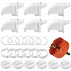 BAICCCF Accessoire Poulailler Mangeoire à Poulet, No Waste Volaille Feeder-Automatic Gravity Feeder Kit With 6 Ports And 1 Hole Saw, Rain Proof And Insect Proof, Durable And Pratique, For Barrels, Boxes, Auges.