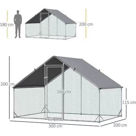 PawHut Enclos Poulailler Chenil 6 M² - Parc Grillagé Dim. 3L X 2l X 2H M - Poulailler Chenil Entièrement Couvert - Acier Galvanisé - Gris 3 PawHut Enclos Poulailler Chenil 6 M² - Parc Grillagé Dim. 3L X 2l X 2H M - Poulailler Chenil Entièrement Couvert - Acier Galvanisé - Gris – Image 3