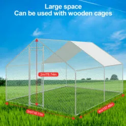 VINGO Poulailler 3x4x2m Enclos Extérieur Avec Serrure Enclos Extérieur Clapier Pour Petits Animaux En Acier Galvanisé - Argent -Poulailler et élevage de la basse-cour Soldes Magasin 64454845 4