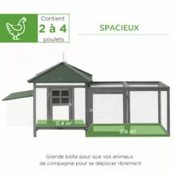 PawHut Poulailler Cottage Multi-équipement Perchoir Rampe Pondoir Enclos Tiroir à Déjection 196L X 76l X 97H Cm Bois Massif Pin Gris Blanc -Poulailler et élevage de la basse-cour Soldes Magasin 6812291 4