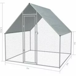VidaXL Cage Extérieure Pour Poulets Acier Galvanisé 2 X 2 X 1,92 M - Argent -Poulailler et élevage de la basse-cour Soldes Magasin 9356968 5