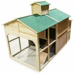 WILTEC Poulailler En Bois Style Cottage Avec Enclos Extérieur Nichoir Cage Élevage Basse-cour -Poulailler et élevage de la basse-cour Soldes Magasin 9589069 4
